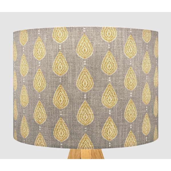 Grey Yellow Raindrop Lampshade, Table Floor Lamp / Ceiling Pendant Small Medium Large 15cm 20cm 25cm 30cm 35cm 40cm Fabric Drum Light Shade