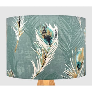 Feather Green Modern Lampshade, Table Floor Lamp / Ceiling Pendant, Small Medium Large 15cm 20cm 25cm 30cm 35cm 40cm Fabric Drum Light Shade