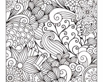 Pagine di libro da colorare / Disegni floreali / 10 disegni diversi / Colorazione per adulti