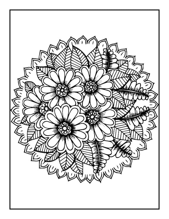 Coloring Book Pages Set Five Floral Designs 10 Different Designs Adult  Coloring (Instant Download) 