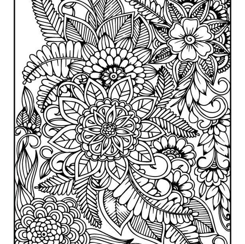Coloring Book Pages Set Four Floral Designs 10 Different Designs Adult ...