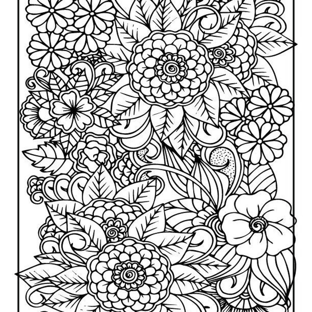 Coloring Book Pages Set Four Floral Designs 10 Different Designs Adult ...