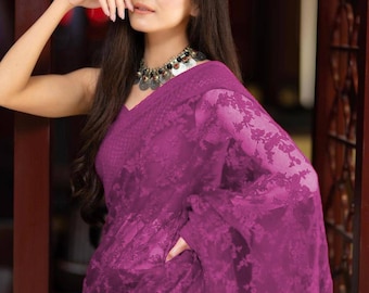 Indian saree Soft net 3D butterfly effect sari light weight brand new colours UK 
