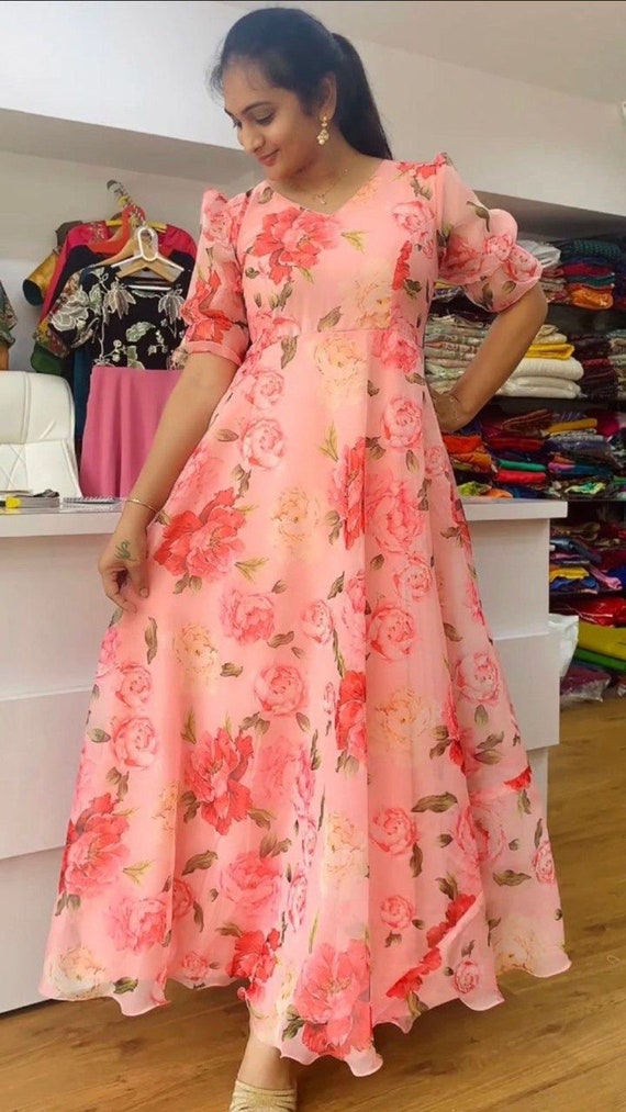 Peach Color Organza Kurti Western Look 