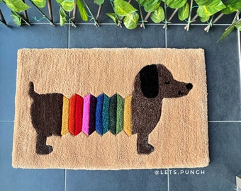 Handmade Dachshund Tufted Rug: Colorful Dog Accent Rug (52x84 cm)
