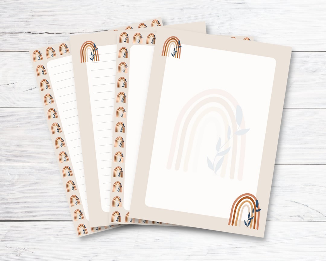 Boho Rainbow Letter Writing Paper Printable, Rainbow Digital Letter