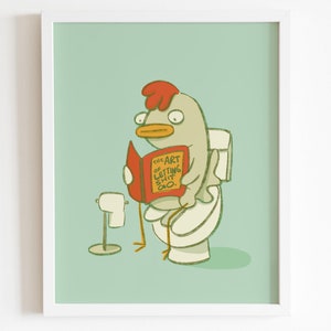 Funny Chicken Bathroom Art Print: Toilet Humor Wall Decor