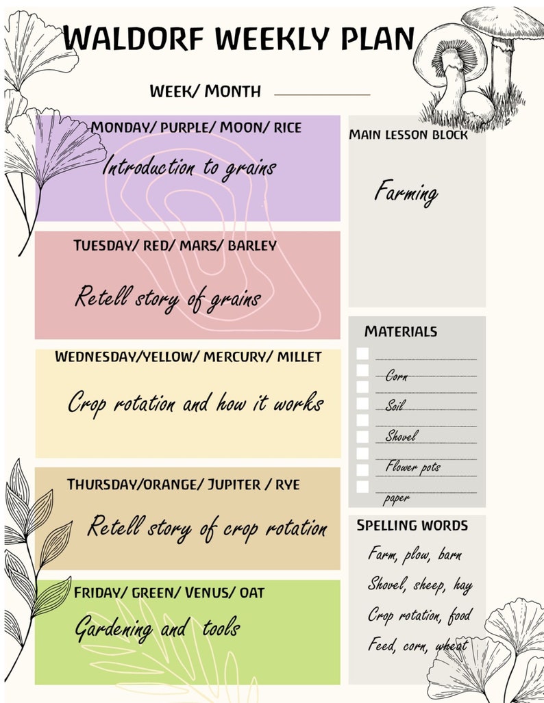 Waldorf school day planner school homeschool daily planning etsy