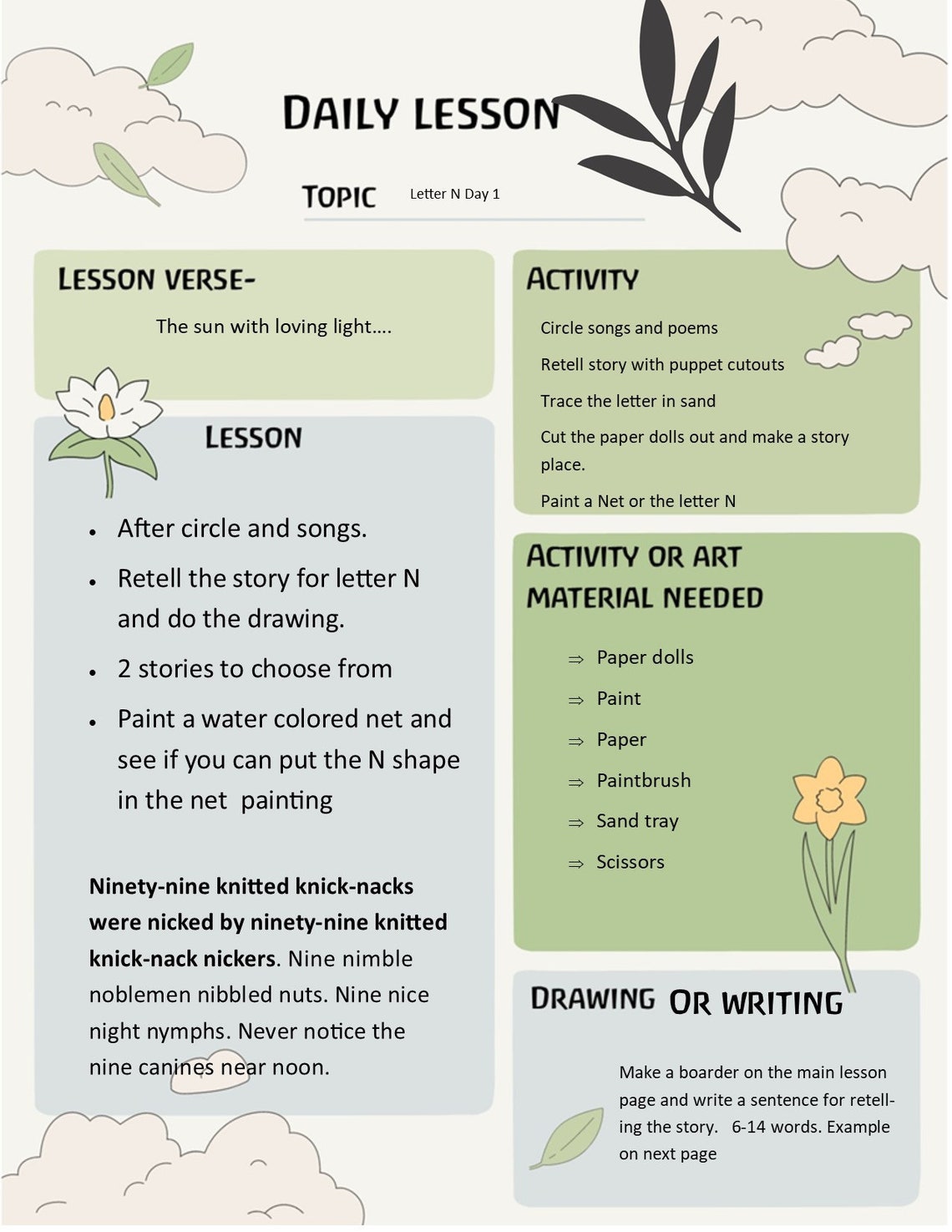 Waldorf Letter Lesson Plan for Letters F, N, and W Steiner ...