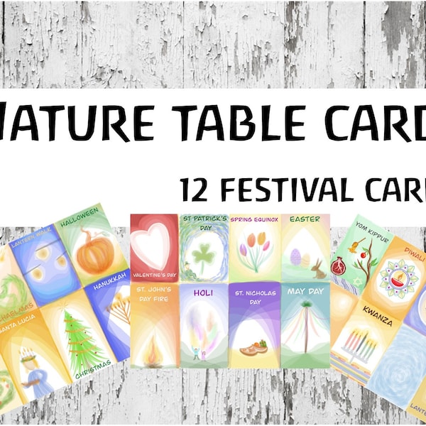 Waldorf Steiner Festival-kort Digitalt utskrivbara julkort naturbord klassrum