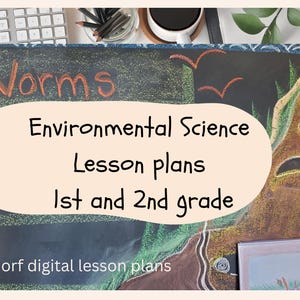 Puede incluir: Una pizarra con las palabras "Worms Environmental Science Lesson Plans 1st and 2nd grade" escritas en ella. Debajo del texto está la frase "Waldorf digital lesson plans".