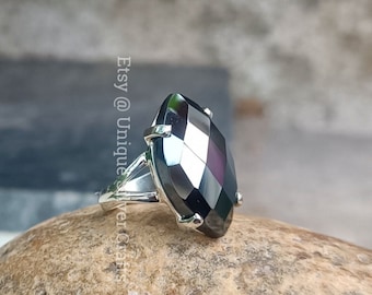 Natural Lovely Hematite Rings, 925 Sterling Silver Rings, Black Hematite Rings, Black Stone Rings, Hematite Bands Jewelry, Ring Gift for Her