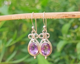 Hübsche Amethyst Tropfen Ohrringe, 925 Sterling Silber Ohrringe, Februar Geburtsstein, Lila Amethyst Ohrringe, Amethyst Ohrringe, Geschenk für Sie