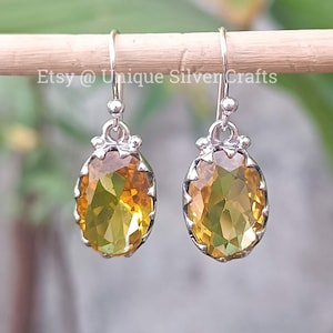 Yellow Topaz Gemstone 925 Sterling Silver Earrings, Handmade Silver Earrings, Yellow Topaz Earrings, Yellow Topaz Jewelry, Beautiful Gifts