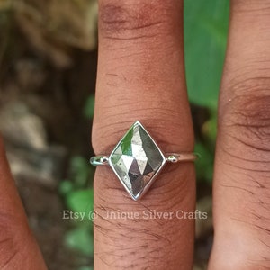 Golden Pyrite Sterling Silver Ring: Rhombus Unisex Handmade Ring