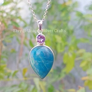Apatite & Amethyst 925 Sterling Silver Pendant