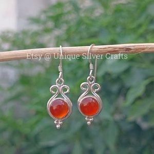 Handmade Sterling Silver Carnelian Drop Earrings: Elegant Valentines Gift