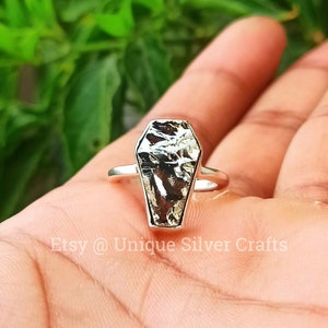 Golden Pyrite Coffin Ring: 925 Sterling Silver, Unisex
