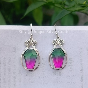 Watermelon Tourmaline Stone 925 Sterling Silver Earring, Tourmaline Silver Handmade Earring, Dangle & Drop Earrings,Long Tourmaline Earrings