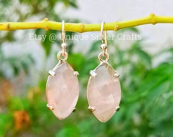 Natural Lovely Rose Quartz Earrings, 925 Sterling Silver Earrings, Rose Quartz Earrings, Rose Quartz Jewelry, Gift for Her