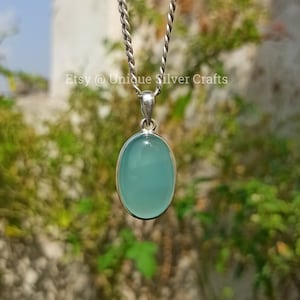 Green Aqua Calcite Pendant: Sterling Silver Minimalist Charm