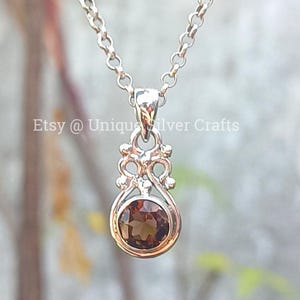 Smoky Quartz 925 Sterling Silver Pendant - Delicate June Birthstone Jewelry