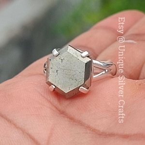 Natural Golden Pyrite Gemstone 925 Sterling Silver Ring, Marquise Shape Unisex Fashionable Handmade Ring, Dedicated Ring, Dainty Unisex Ring