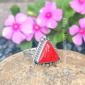 Natural  Red Coral 925 Sterling Silver Ring, Unisex Ring, Moonga Stackable Silver Ring, Coral Jwelery, Beautiful Gift