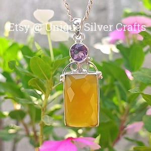 Natural  Yellow Onyx Pendant, 925 Sterling Silver Pendant, Amethyst Stone Pendant, Lovely Yellow Stone Pendant, Amethyst Jwelery, Beautiful