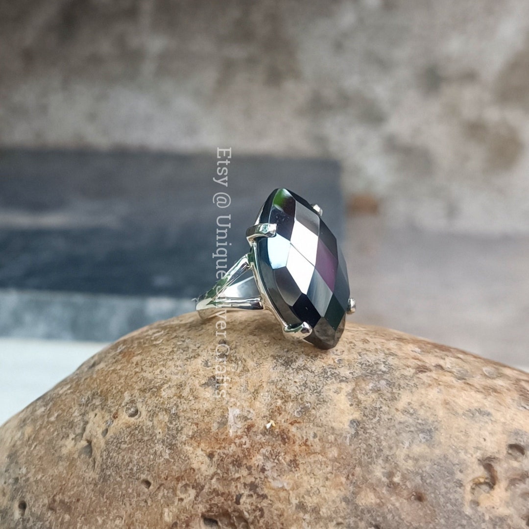 Natural Lovely Hematite Rings, 925 Sterling Silver Rings, Black