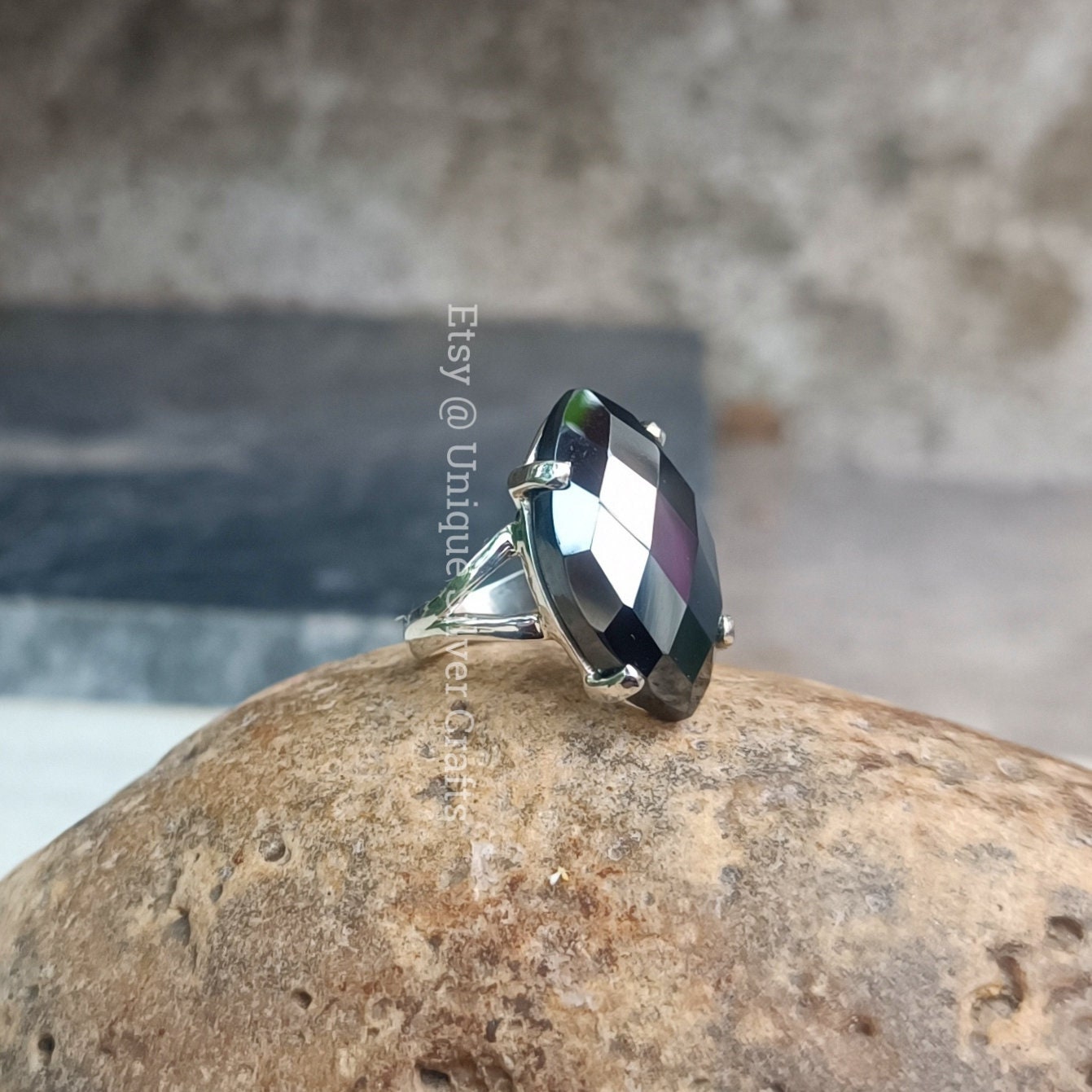 CSHU - Anello in ematite, 5 anelli in ematite nera, ansia, ansia, ansia