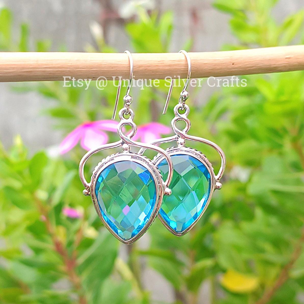 ブルートパーズドロップイヤリング、ブルートパーズ925スターリング