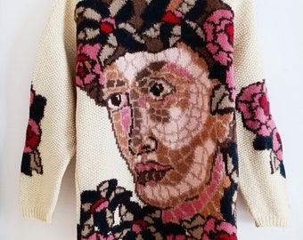 1980's handmade art sweater hand knitted wool artistic pullover 80s