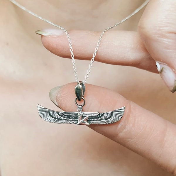 Small Goddess of Justice Ma’at Pendant Necklace - Egypt Silver Jewelry for Men and Woman Unisex Gift for Her - Small Pendant - Tiny Chain