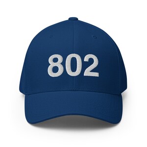 May include: A navy blue baseball cap with the number 802 embroidered in white on the front.