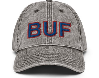 Blue and Red BUF Buffalo Airport Code Faded Dad Hat