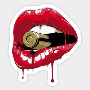 Bite The Bullet Die Cut Decal Vinyl Sticker Lips Dripping Bullet 9mm