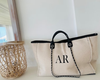 Personalised Shoulder Tote Bag, Women’s Handbag, Beach Bag, handluggagebag, Canvas Bag, Gifts For her, Chain tote bag, airport bag