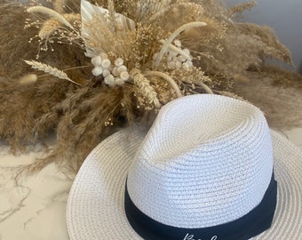 Bride Personalised Fedora straw Hat, Straw hat, Panama hat, initials hat, Gift for her, Women’s sun beach hat, Mothersday gift,holiday hat