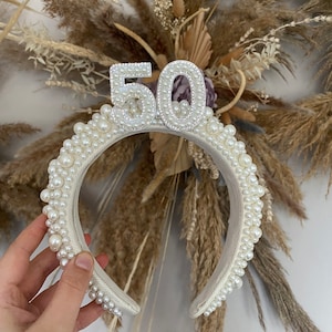 Pearl 50th Birthday Headband: Any Age Celebration Hair Accessory