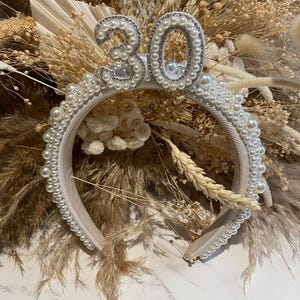 birthday pearl headband , any age headband, birthday headband, birthday accessories, 30th, hair accessories, birthday