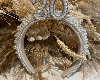 Birthday pearl Headband: Any Age, Party Hair Accessory, 30th 40th 50th birthday accessories for birthday party