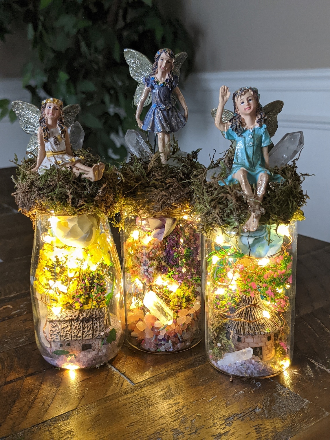 Small Fairy Garden Mason Jar Light w/ Amethyst & Quartz Etsy