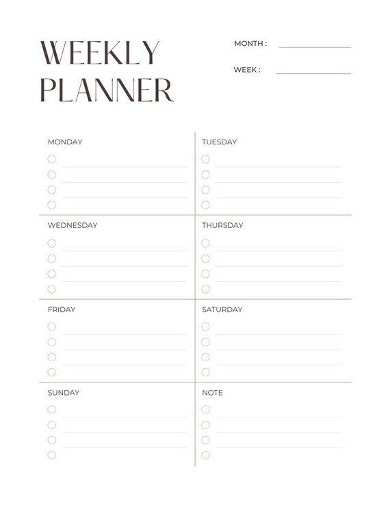 Simple Weekly Planner - Etsy