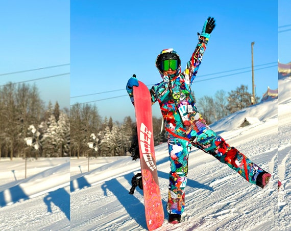 Crazy Print Winter Ski Onesie: Graffiti Print Waterproof Snowboard