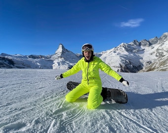 Neon Yellow Snowboard Suit, Women's Ski Jumpsuit