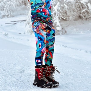 Herren Crazy Print Leggings, Thermoschutz-Unterwäsche, Wintersportbekleidung, Leggings mit Fleece, Warmes Shirt, Thermokleidung