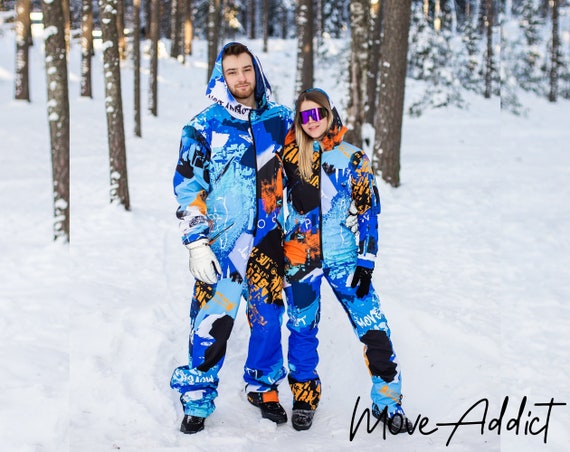 CONJUNTO DE PAREJA: Monos de esquí de invierno azules, ropa de snowboard,  traje de snowboard, esquí en general, traje de esquí para mujeres, conjunto  de pareja a juego, traje de nieve 