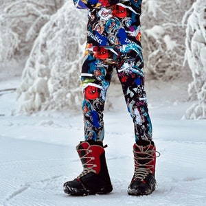 Herren Love & Peace Print Leggings, Wärmeschutzunterwäsche, Wintersportbekleidung, Leggings mit Fleece, warmes Hemd, Thermokleidung