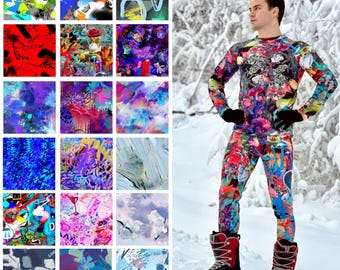 Fleecelegging heren abstracte print: thermische wintersportkleding
